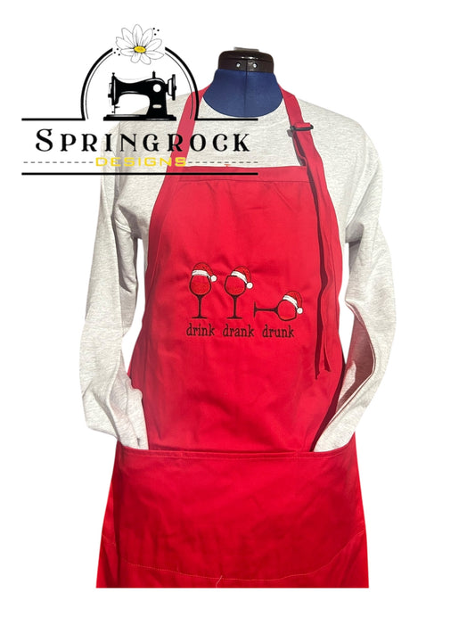 DRINK, DRANK, DRUNK embroidered apron